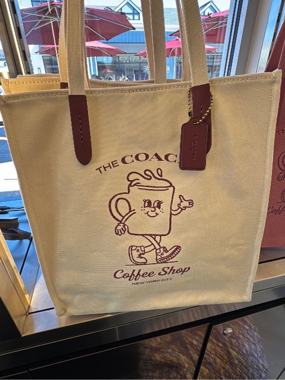Coach Coffee Shop Official Tote Bag Canvas With Leather Strap Accent and Handtag